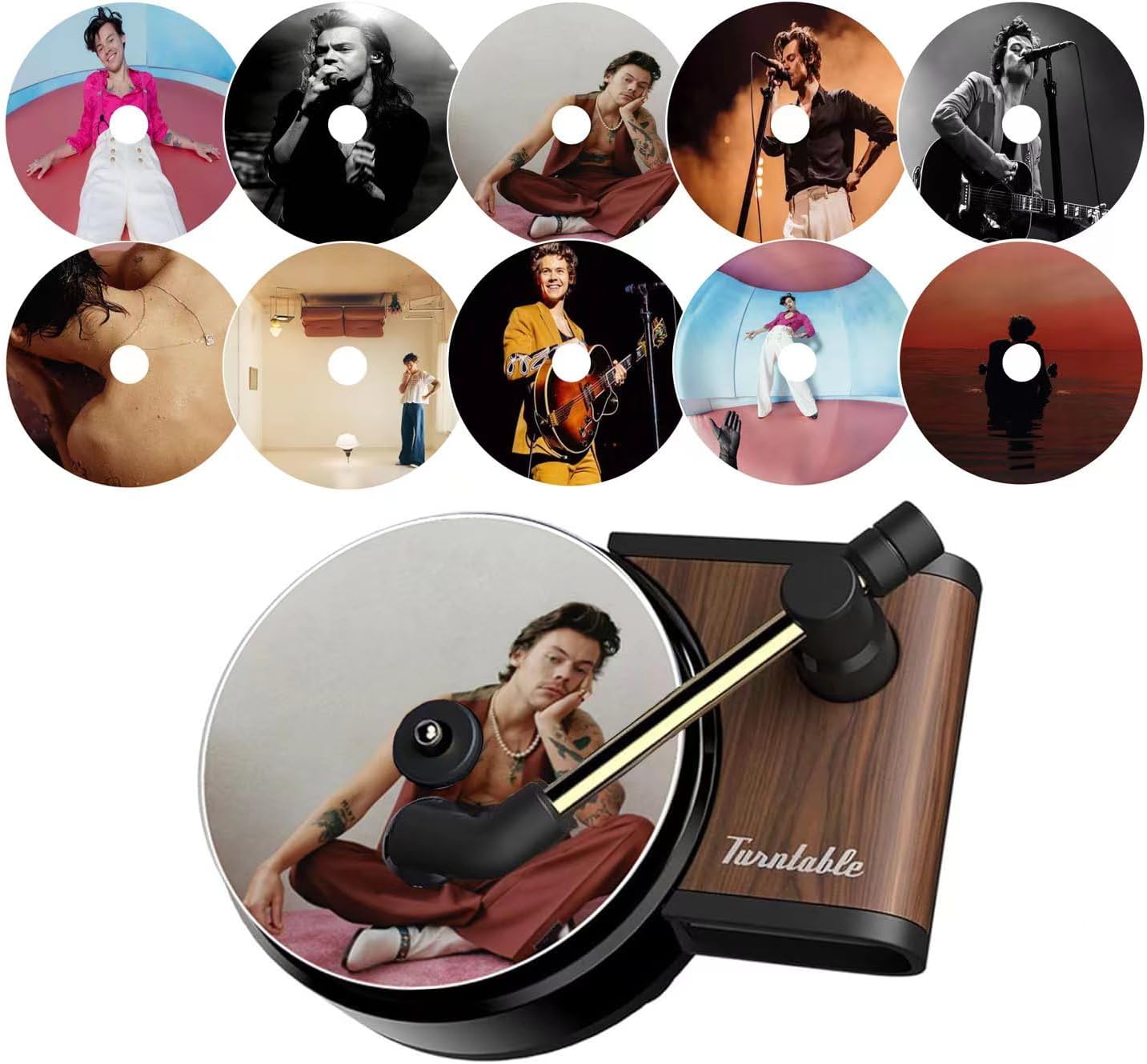 1Pcs Record Player Air Freshener Car with 5PCS Harry Music Styles Rotatable Album Covers 2