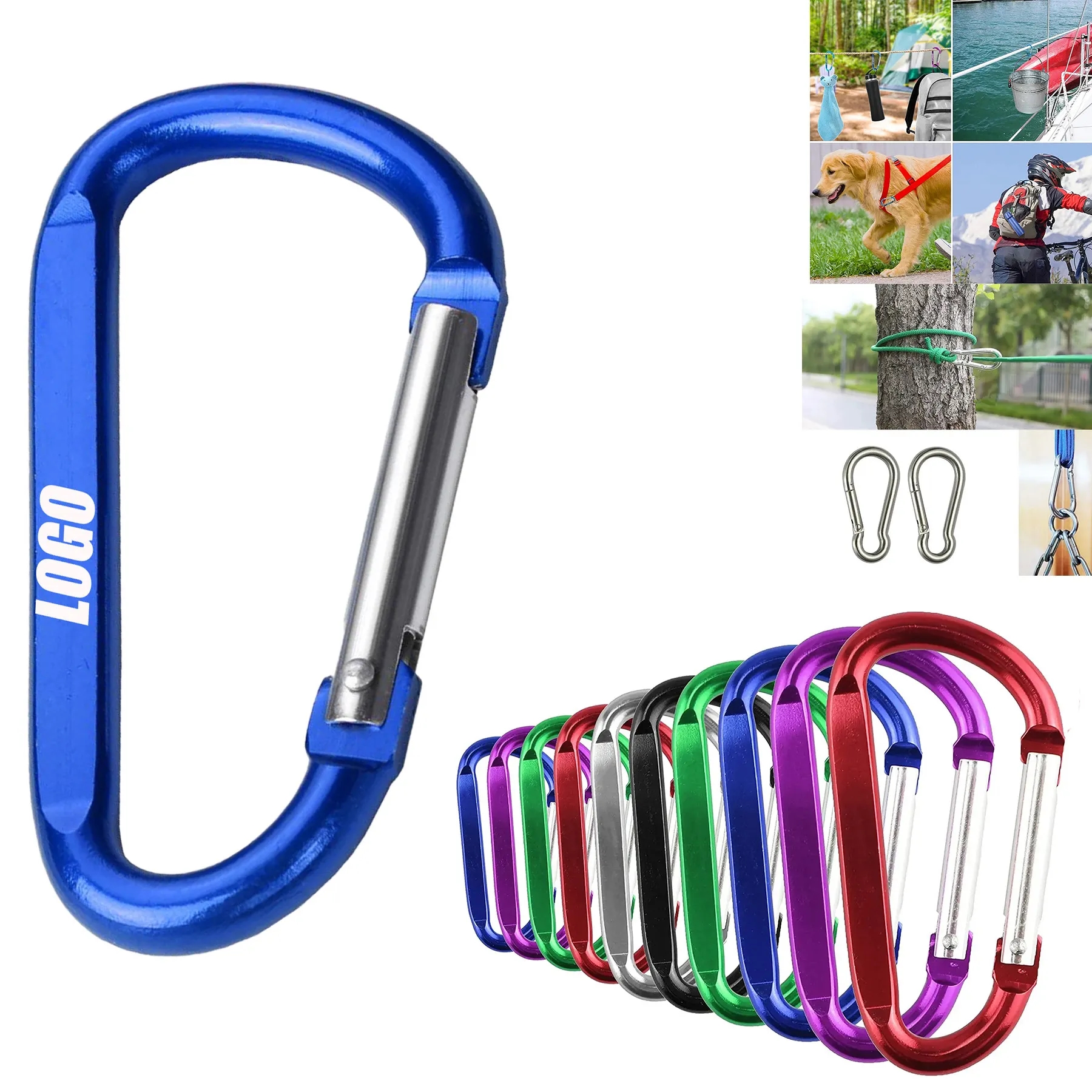Big D Shape Flat Keychain Snap  Aluminum Carabiner Hook 2
