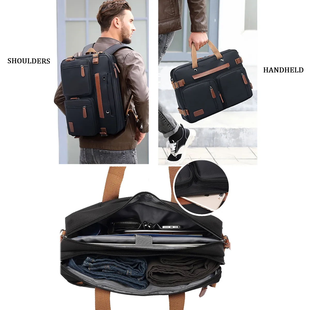 3-in-1 Laptop Backpack Briefcase Crossbody Bag 2