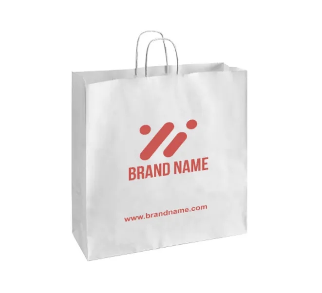 Printed White Paper Shopping Bags (5.5" x 3.25" x 8.375") 3