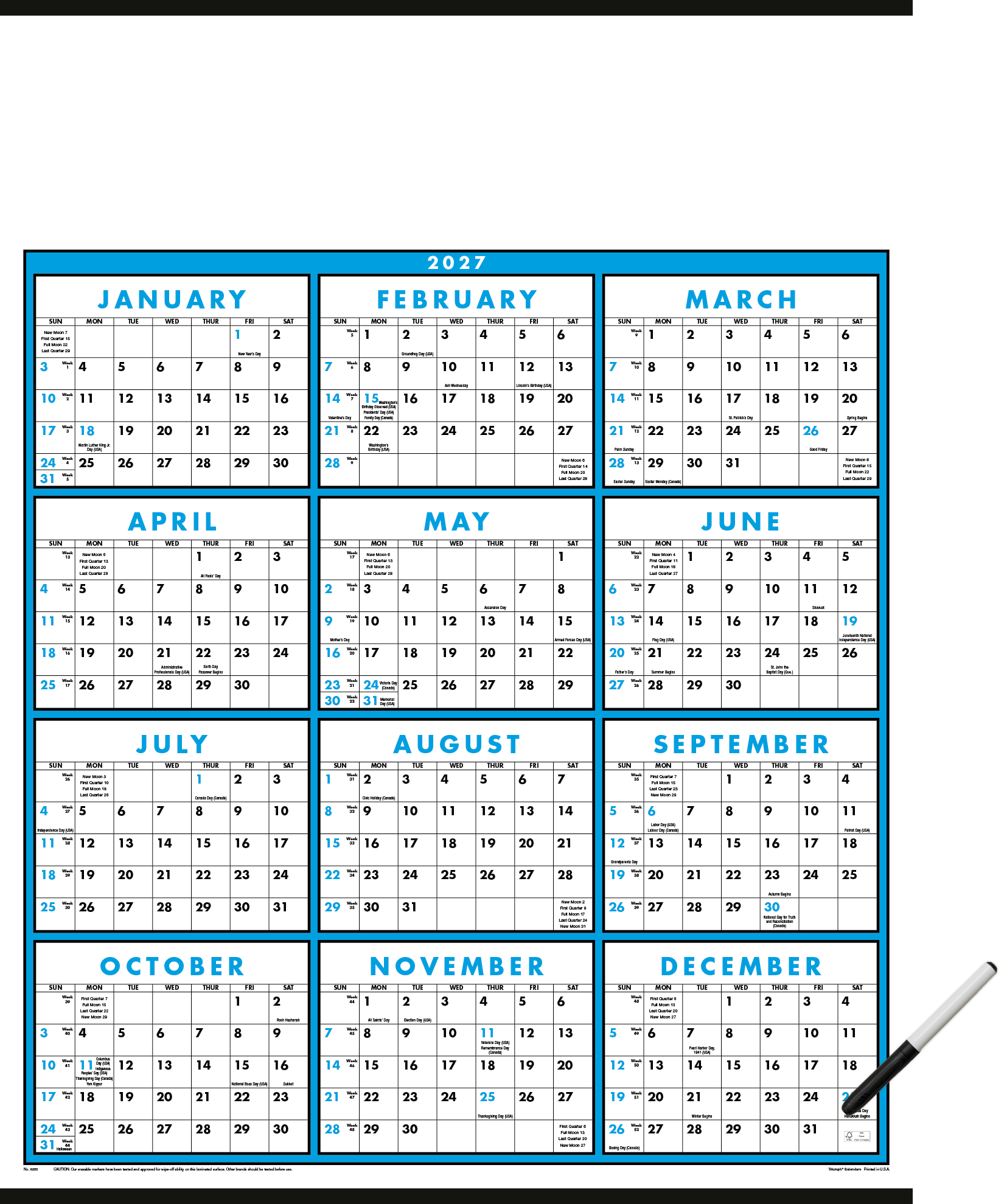 Triumph® Calendars Span-A-Year (Laminated with Marker) Calendar 12
