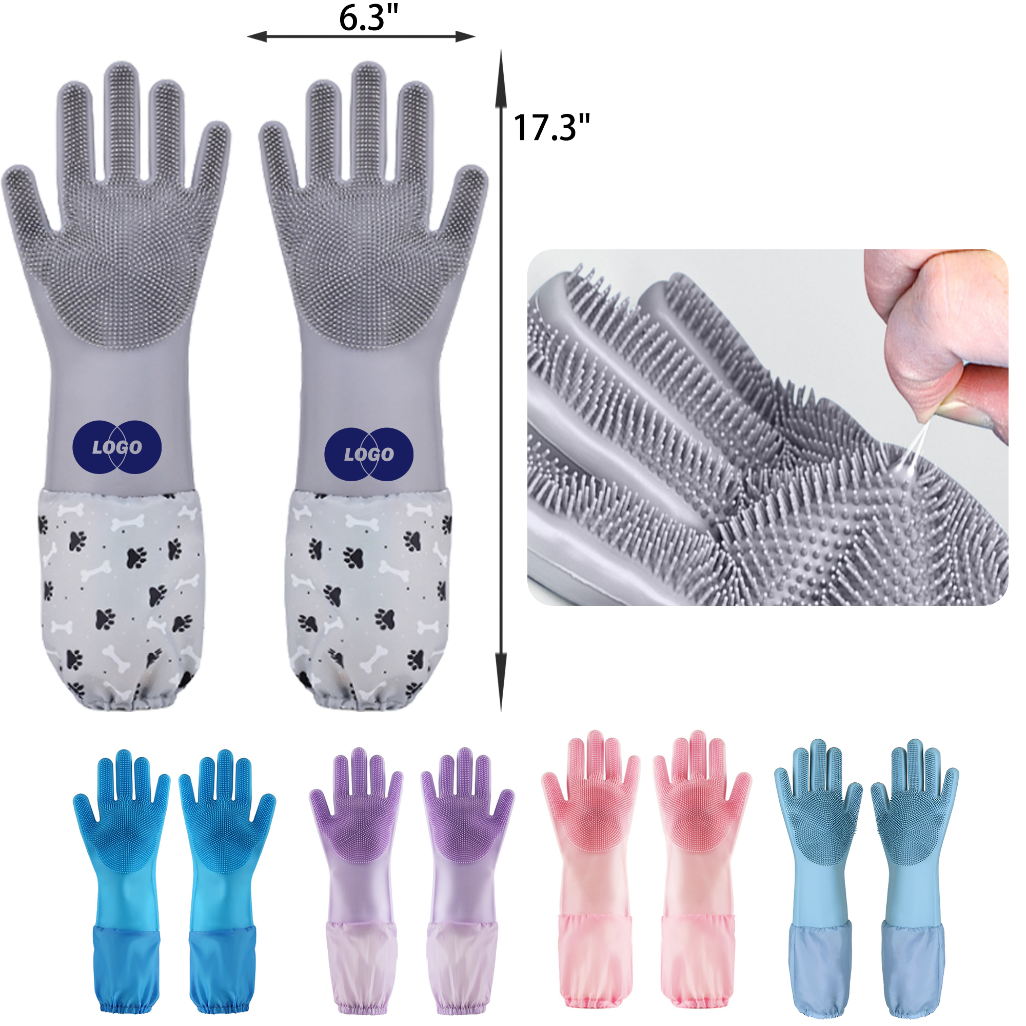 MOQ 50 PCS Stylish Long Pet Bath Silicone Gloves 5