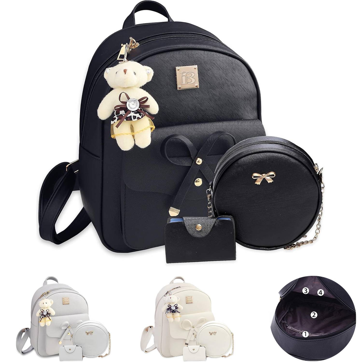 3 Pcs PU Leather Girls Bowknot Backpack Set 5
