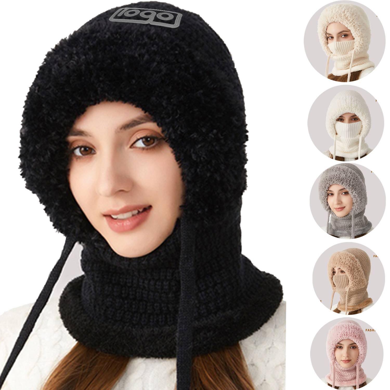 Women Winter Knit Beanie Hat w/ Face Mask 7