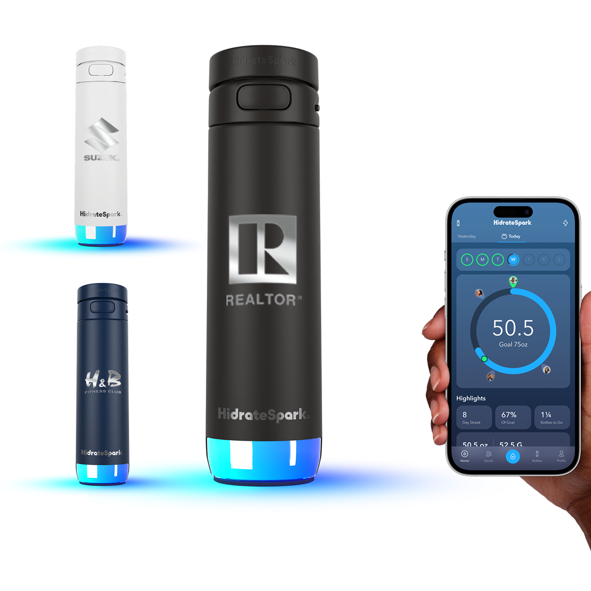 HidrateSpark® 21 oz. PRO 2 Bottle with Chug Lid, Laser, Premium 6