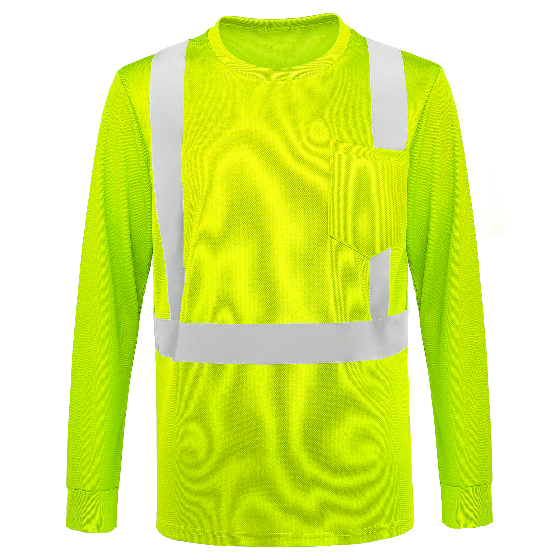 4 Oz. Class 2 Long Sleeve Hi Vis Reflective Safety T-Shirt W / Pocket 3