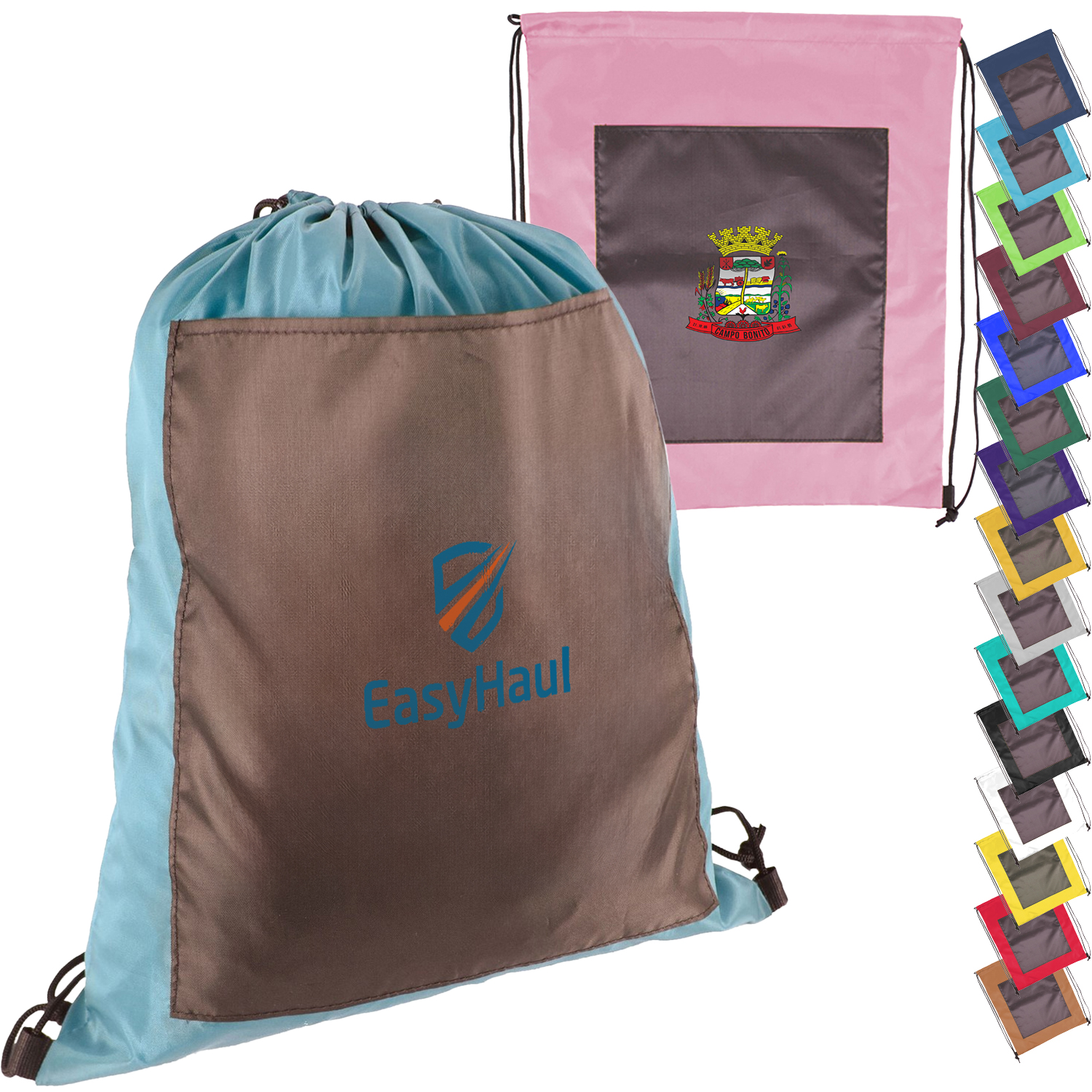 Large Front Pocket Dual Color Drawstring Backpack 2