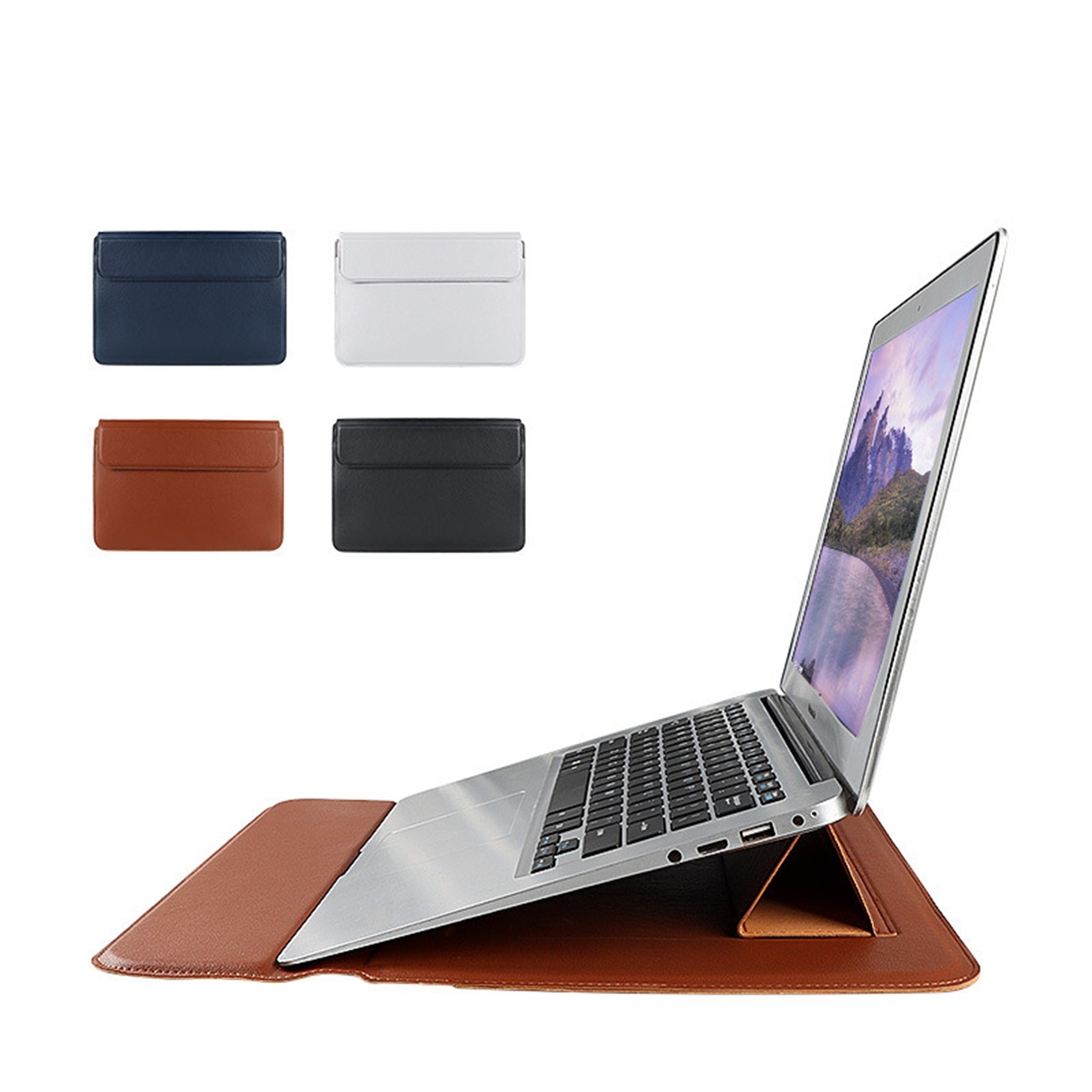 13 Inch Leather Laptop Sleeve With Stand 1