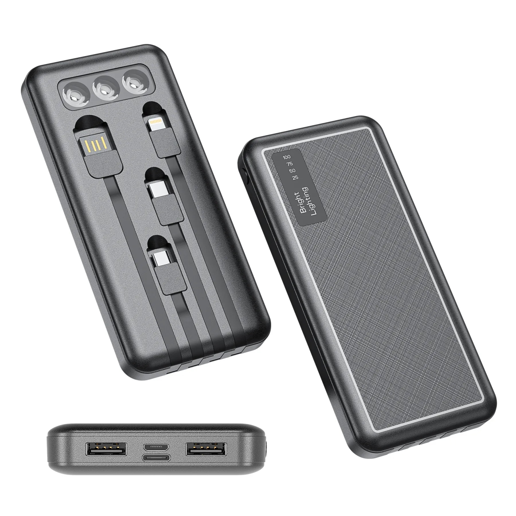 10000 mAh Power Bank 4 in 1 Built in Cables with LED Light 1