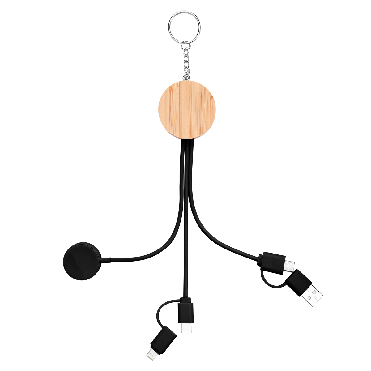10W Bamboo Multi-Charging Cables Keyring With Watch Dock 4