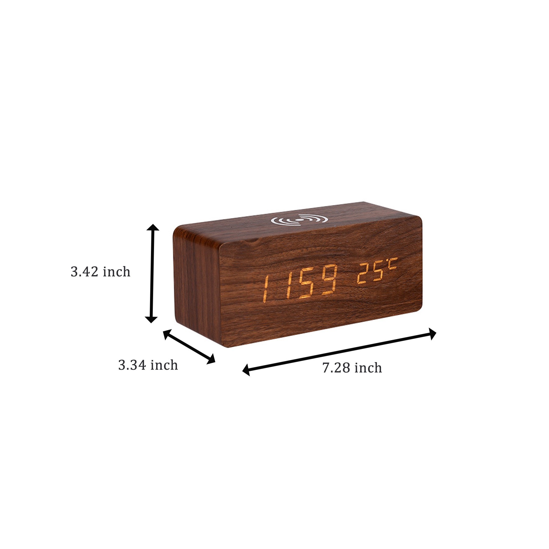 Digital Wooden Alarm Clock w/Wireless Charging 2