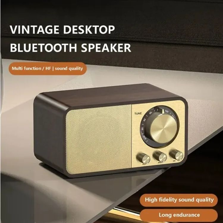 Wood Cabinet Mini Bluetooth Speaker with FM Tuner 3