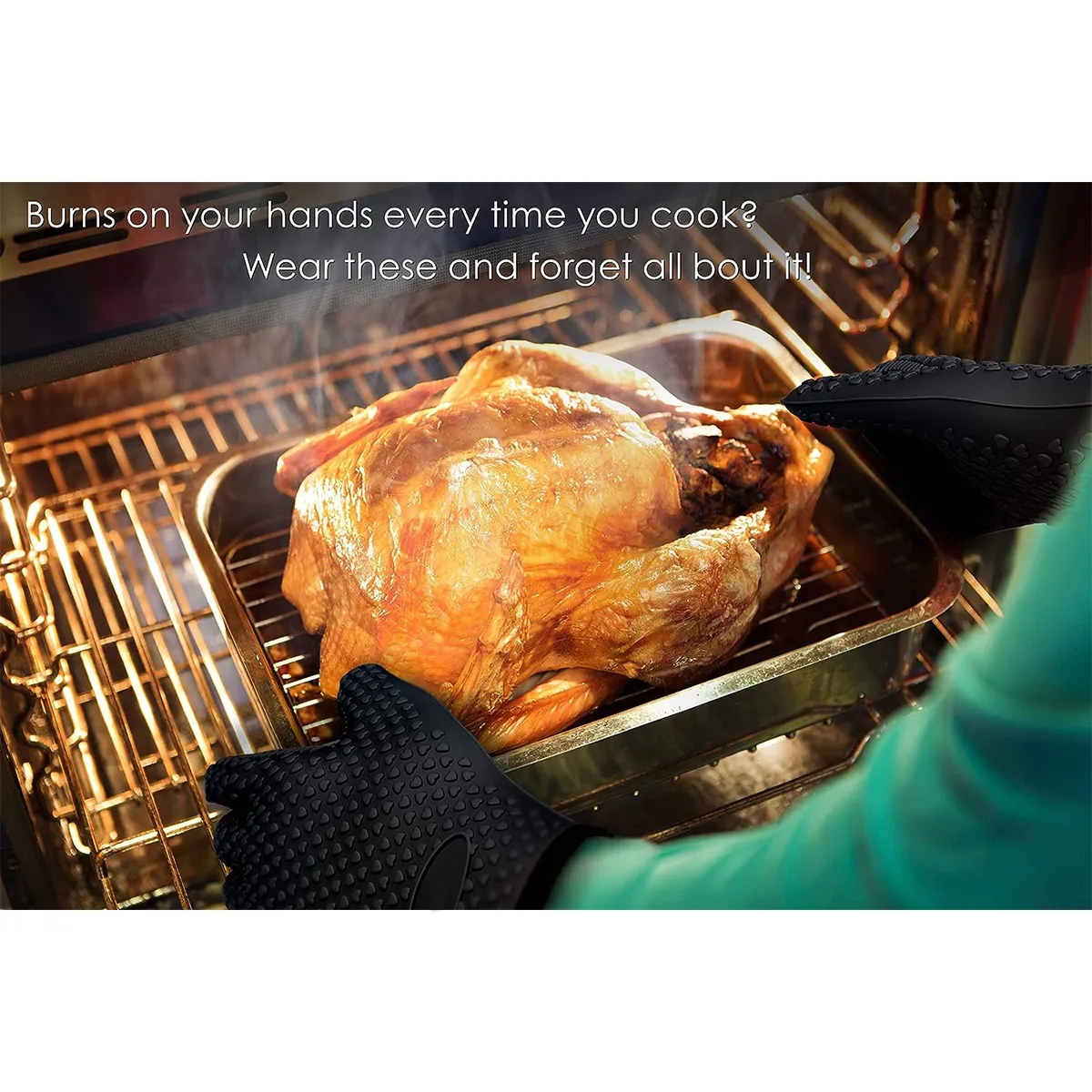 Custom Heat Resistant Waterproof Oven Baking Silicone Gloves 3