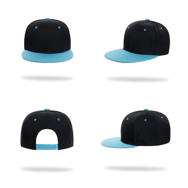 Stock 2-Tone Polyester 6 Panel Cap, Flat Visor, Snapback 6