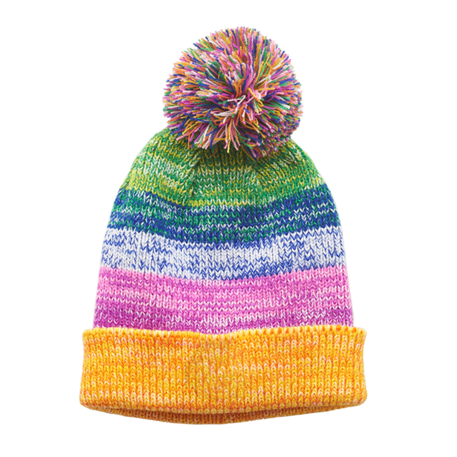 Colorful Knit Pompom Winter Beanie