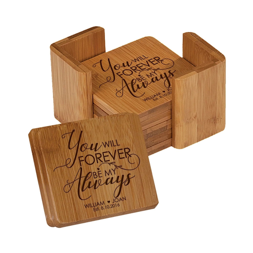 6 Square Bamboo Coaster Set with Holder 2