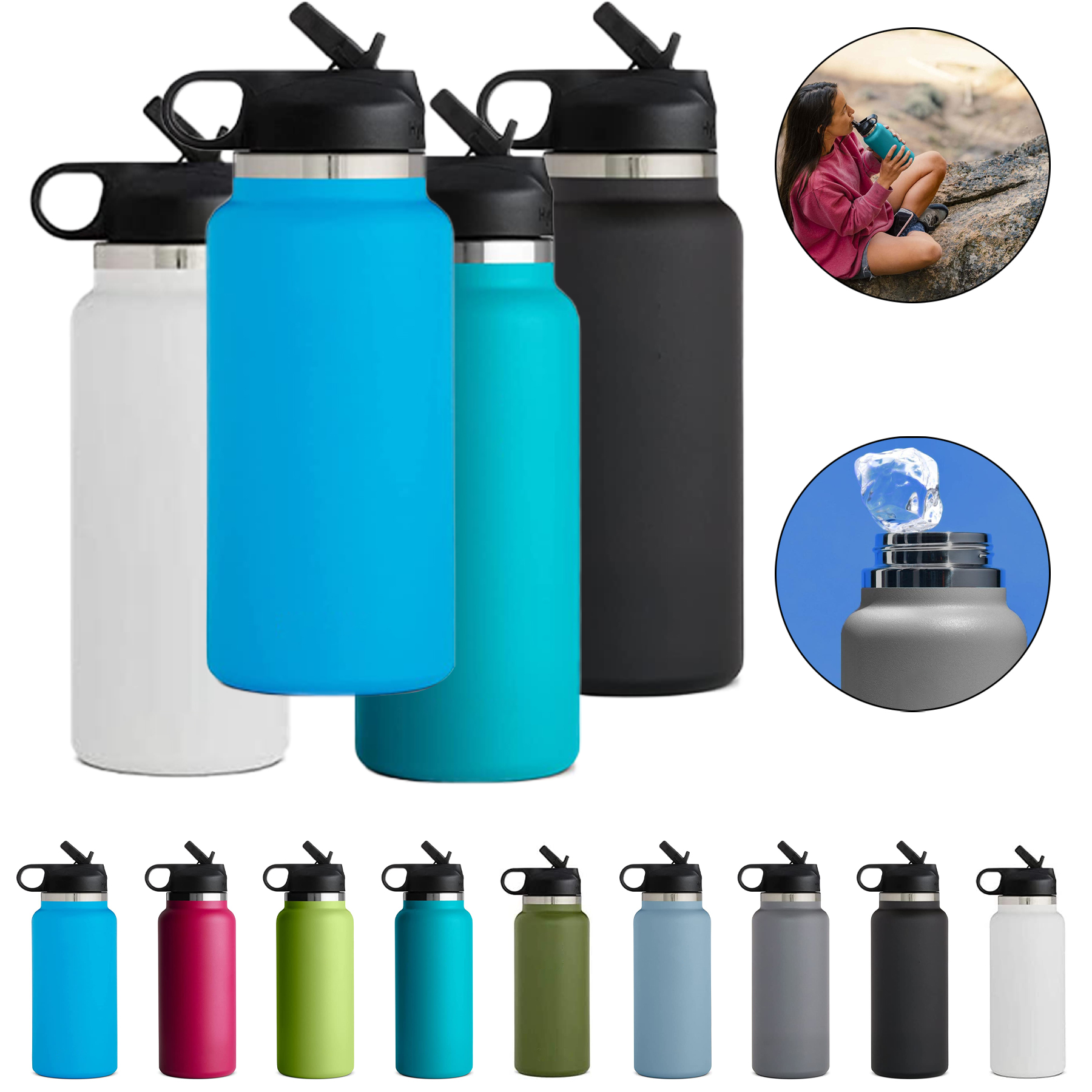 40oz Hydro Flask Wide Mouth Straw Lid, custom water bottle with logo imprint 2