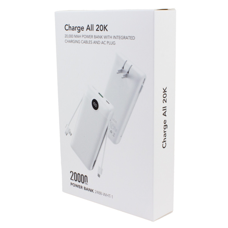 Charge All 20K Power Bank with Integrated Charging Cables and AC Plug 4