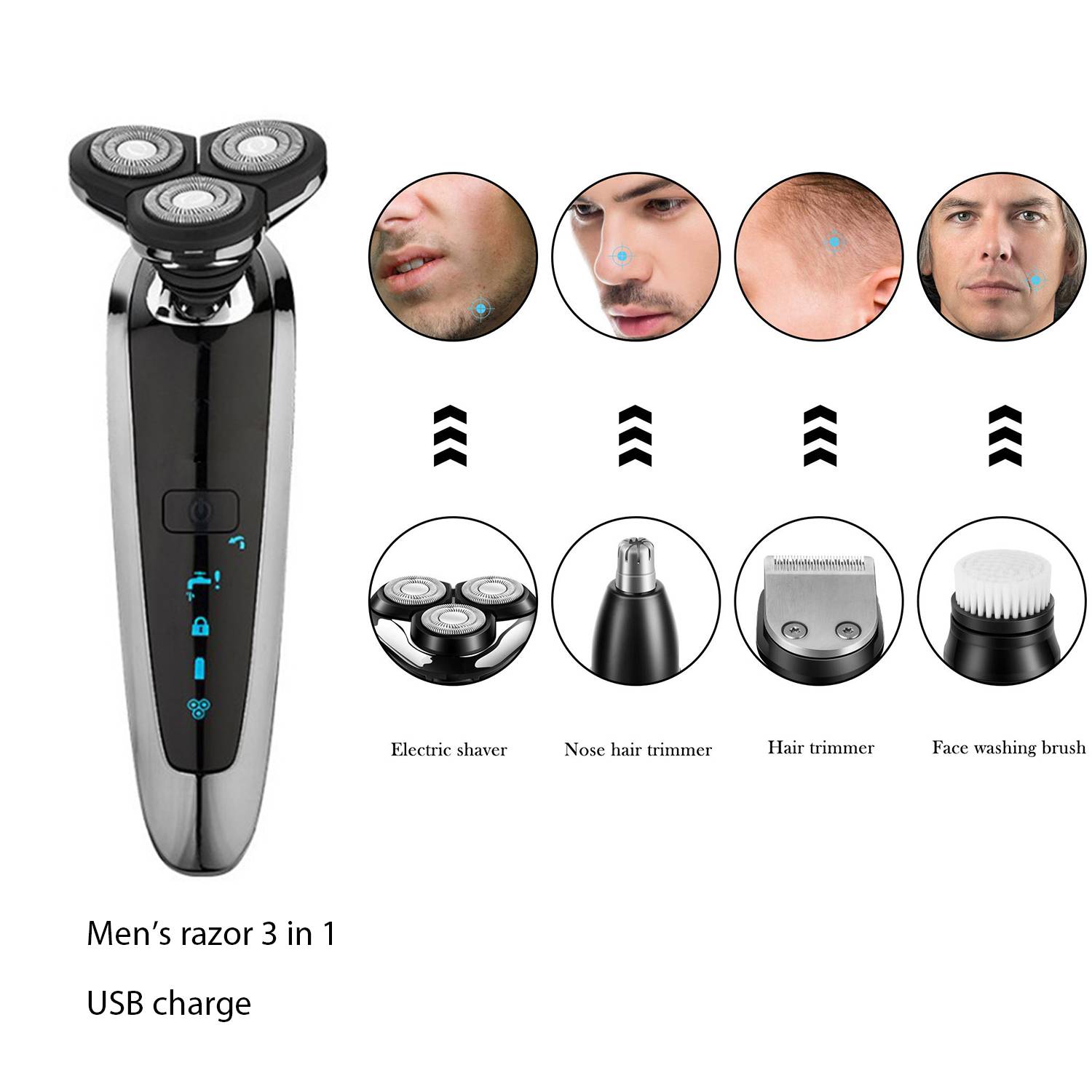 3 in 1 Mens Shaver Razor Cordless Beard Nose hair trimmer 4
