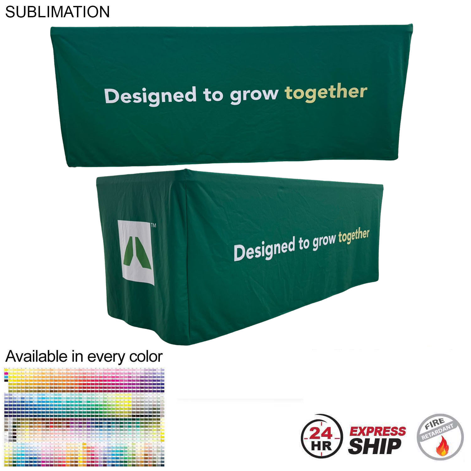24Hr Express Ship - Sublimated PREMIUM Box Style Fitted Table Cloth for 6' Table, 4 sided