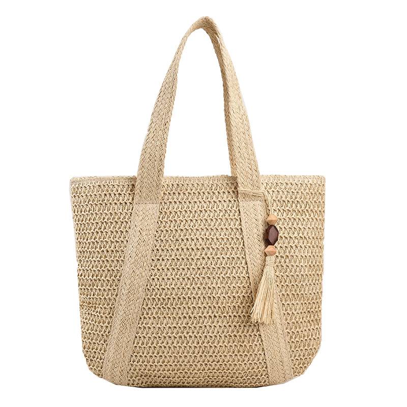 Jute Straw Beach Tote Bag Summer Woven with Tassels, custom tote bag with logo imprint 3