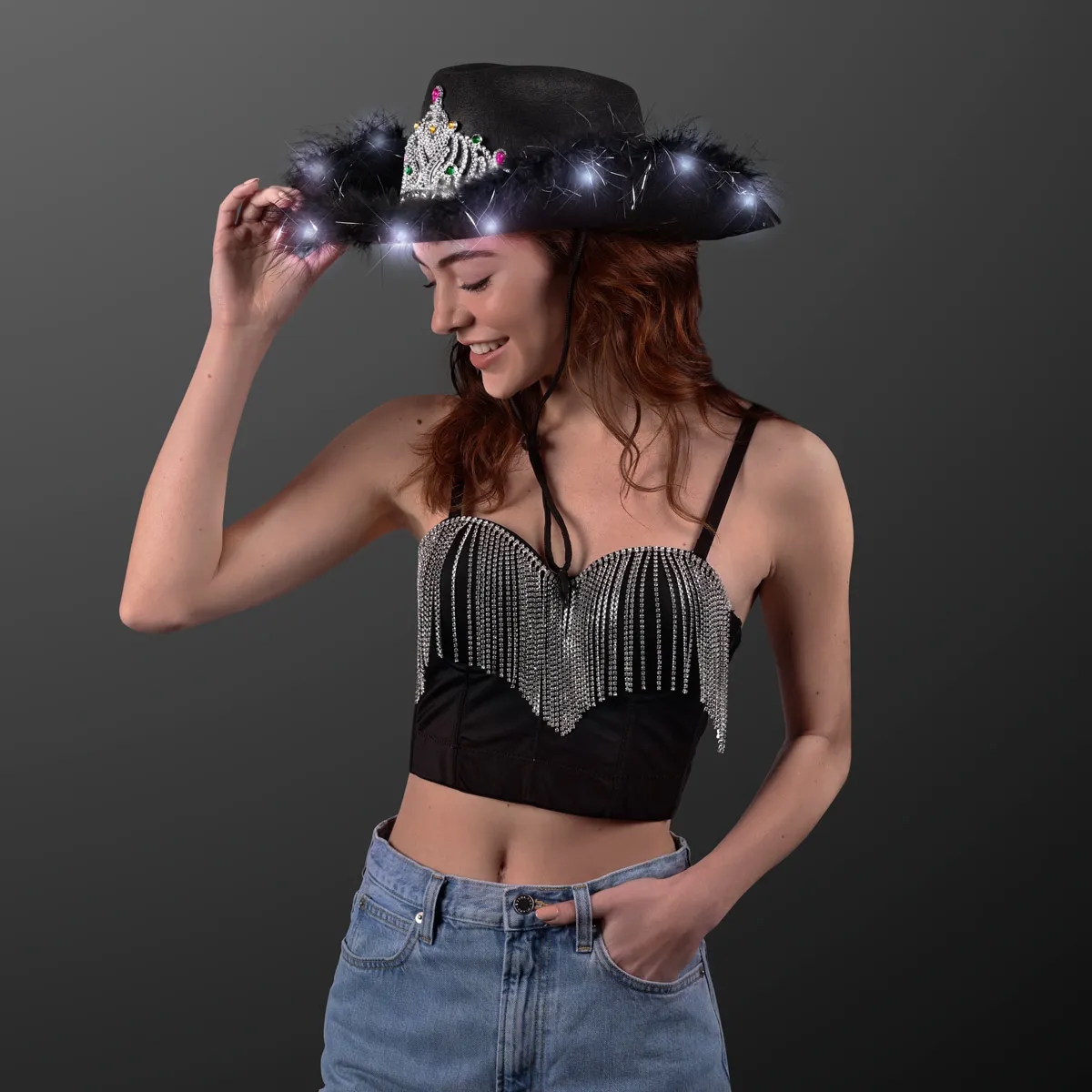 Light Up Cowgirl Hat with Black Band 2