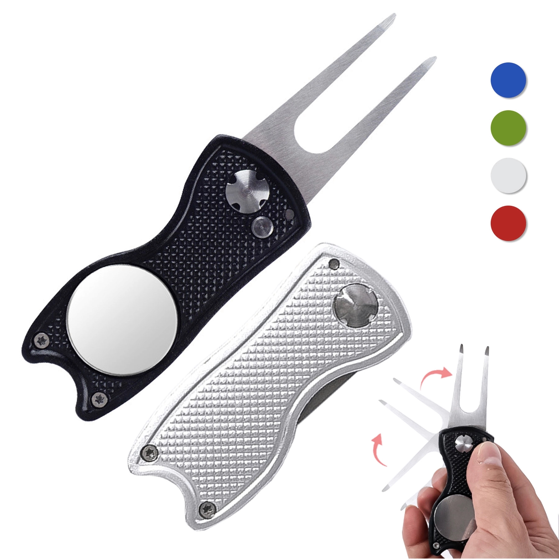 Metal Foldable Golf Divot Tool With Pop-Up Button 2
