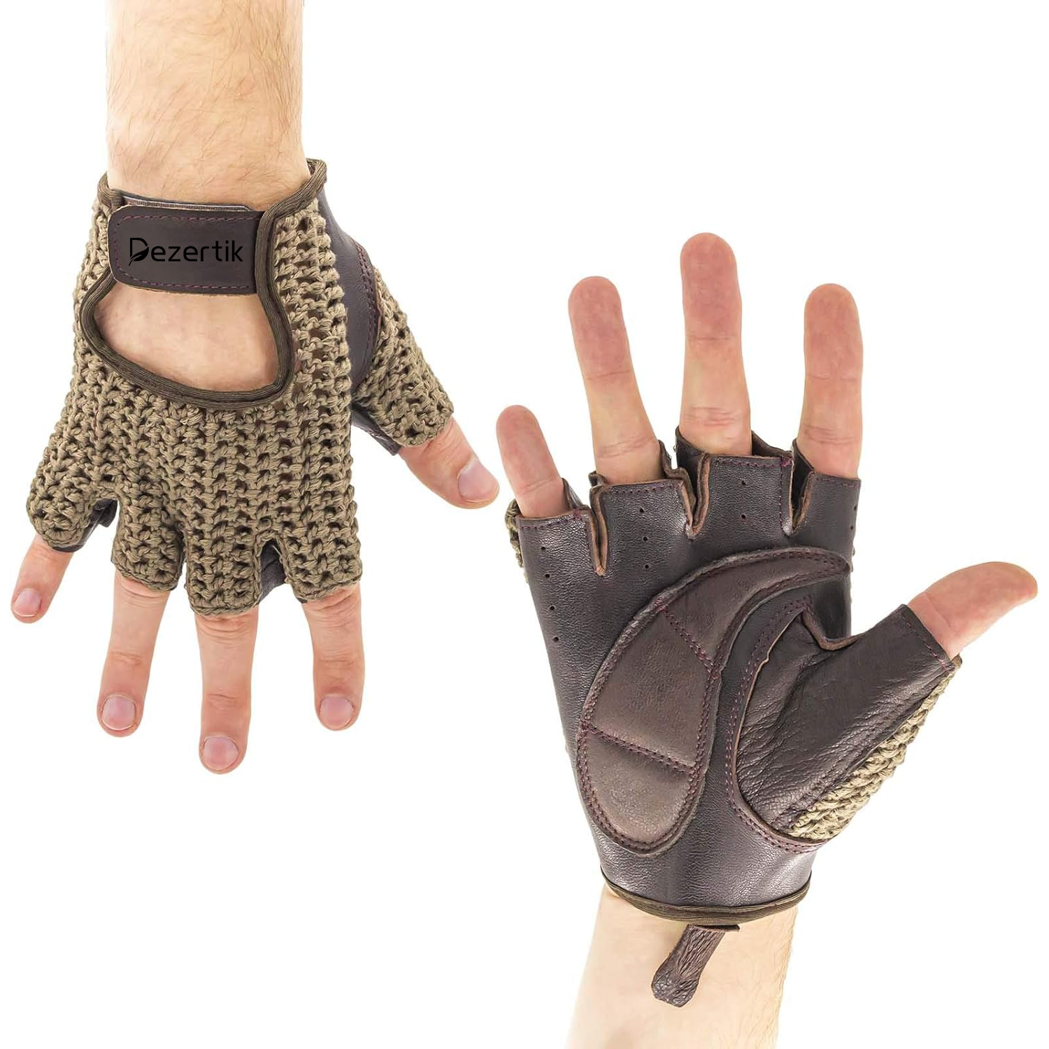 Leather Knitted Anti-slip Breathable Half Gloves 3