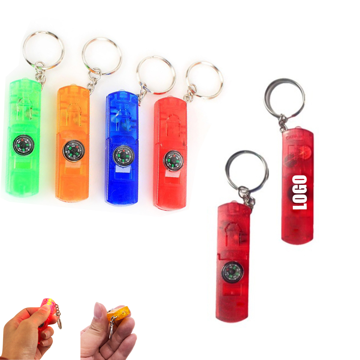 LED Flashlight Compass Keychain With Whistle 2