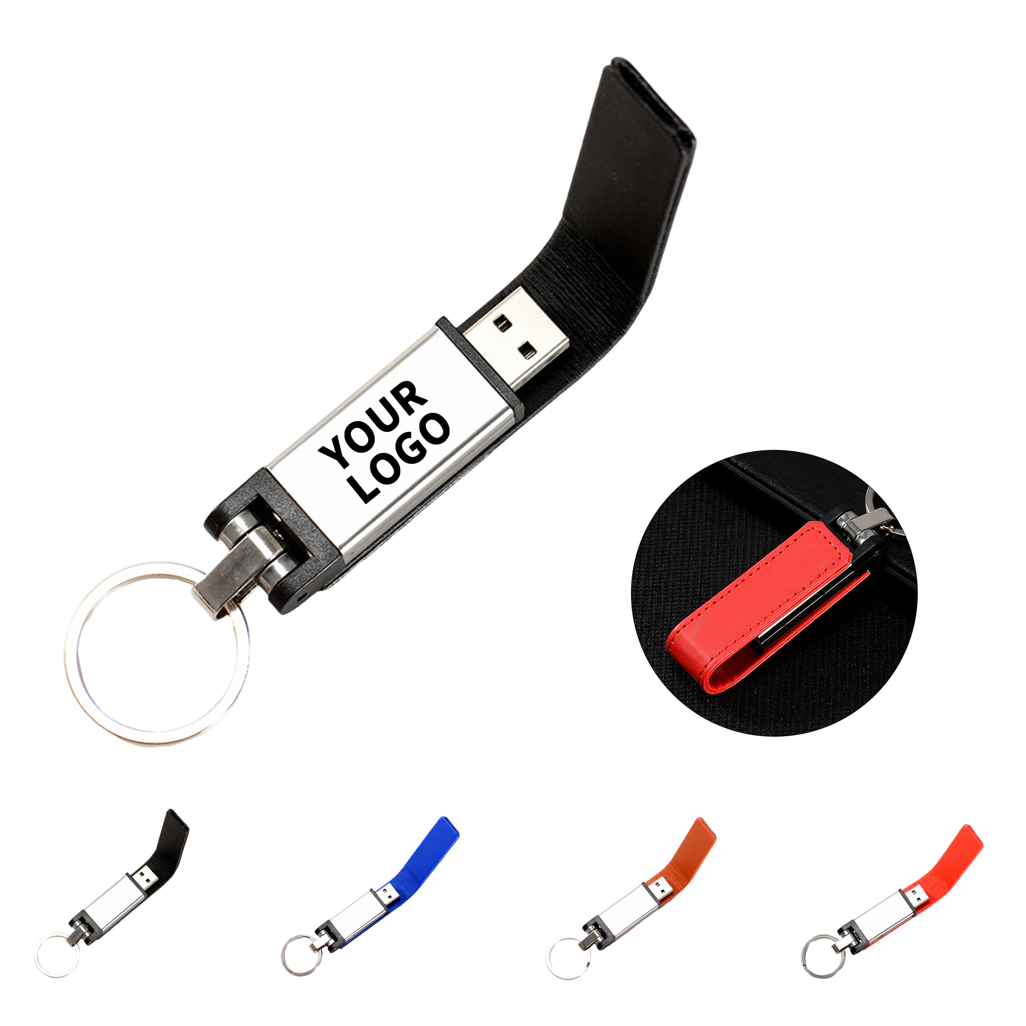 Metal And PU 16 GB USB Flash Drive Keyring 2