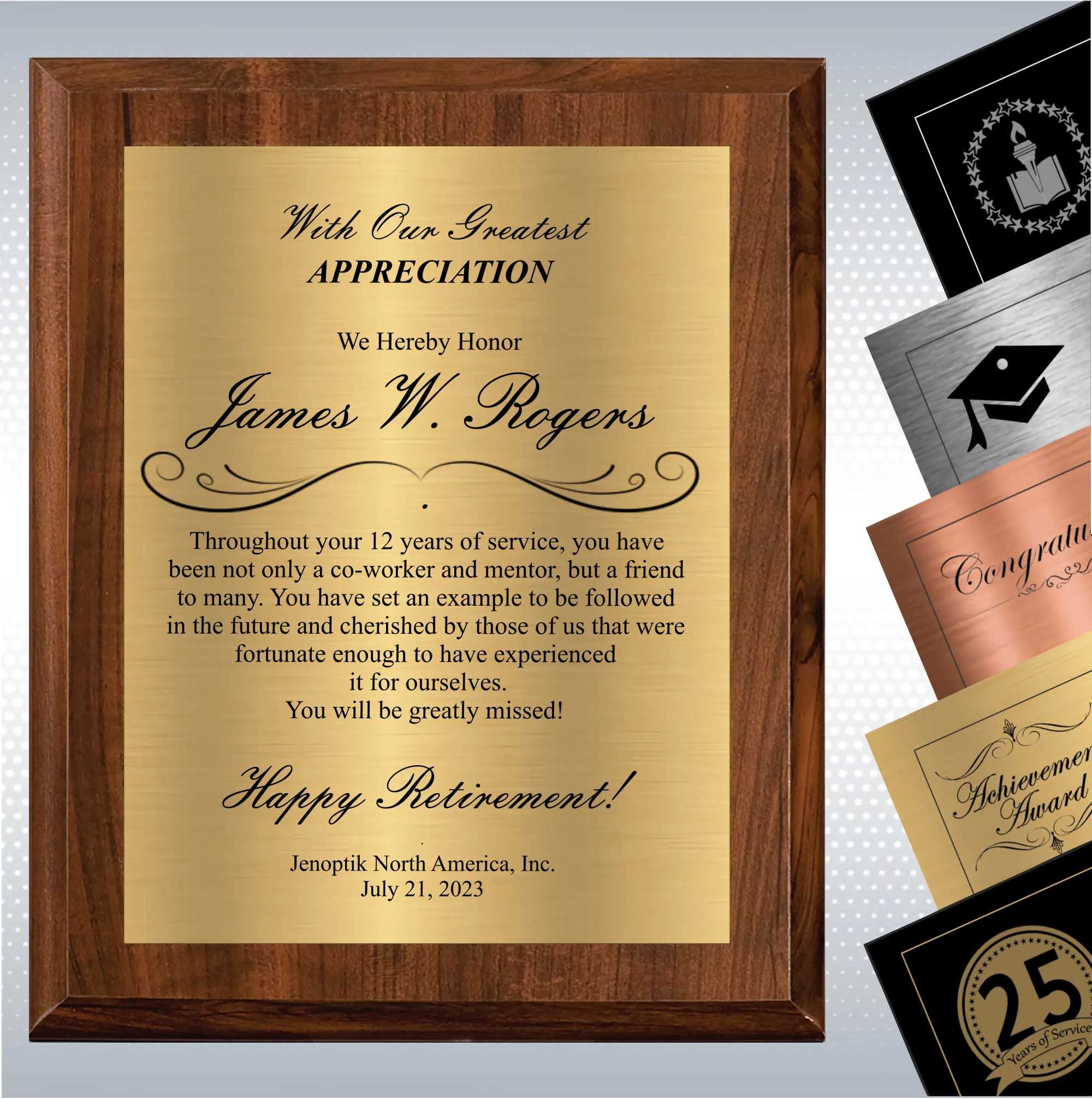 Cherry Finish Plaque Retirement Gift Award 11