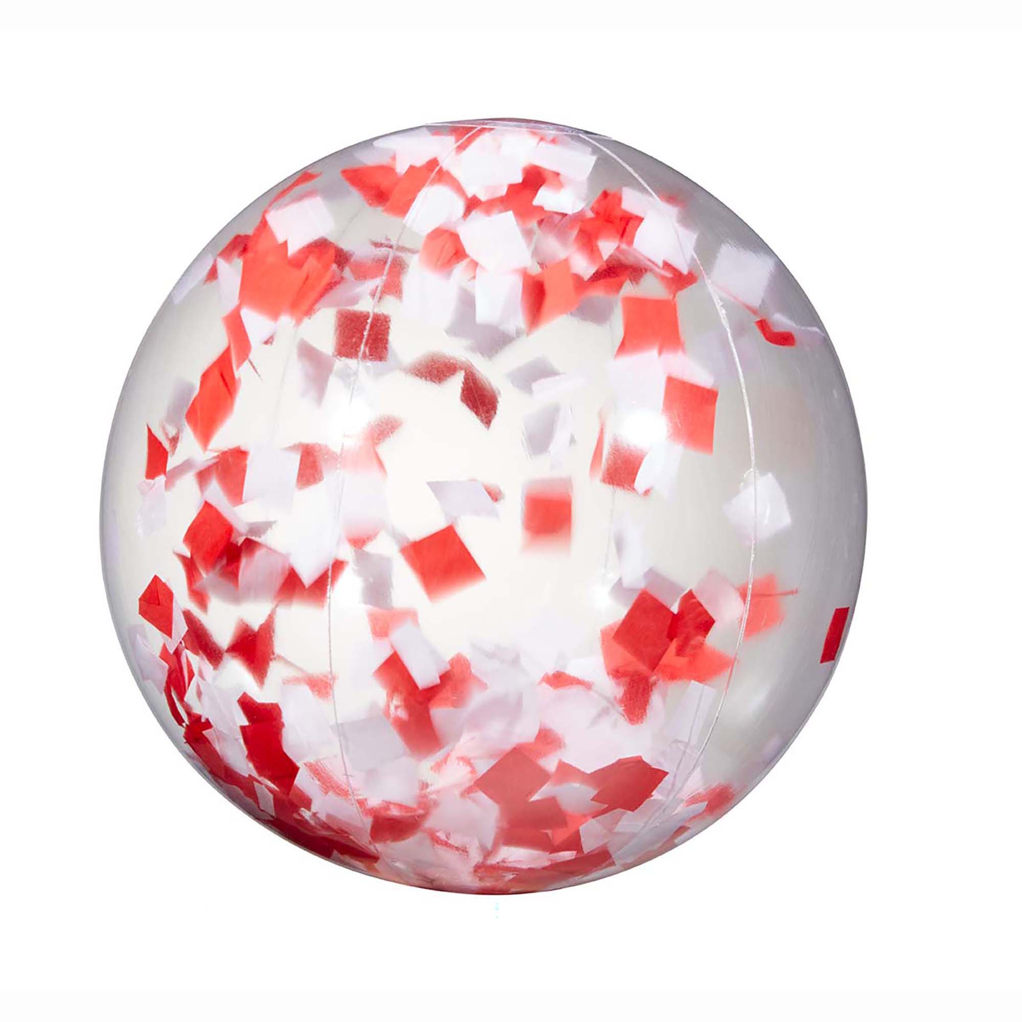16" Red and White Confetti Filled Round Clear Beach Ball 3