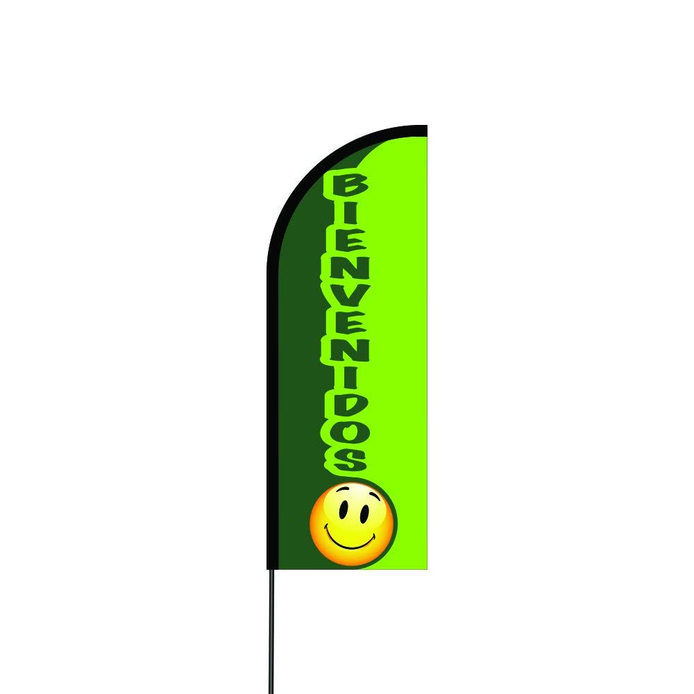 Bienvenidos (Green) Flag Kit Hardware 14' Feet Feather Flag Sign Outdoor Banner 1