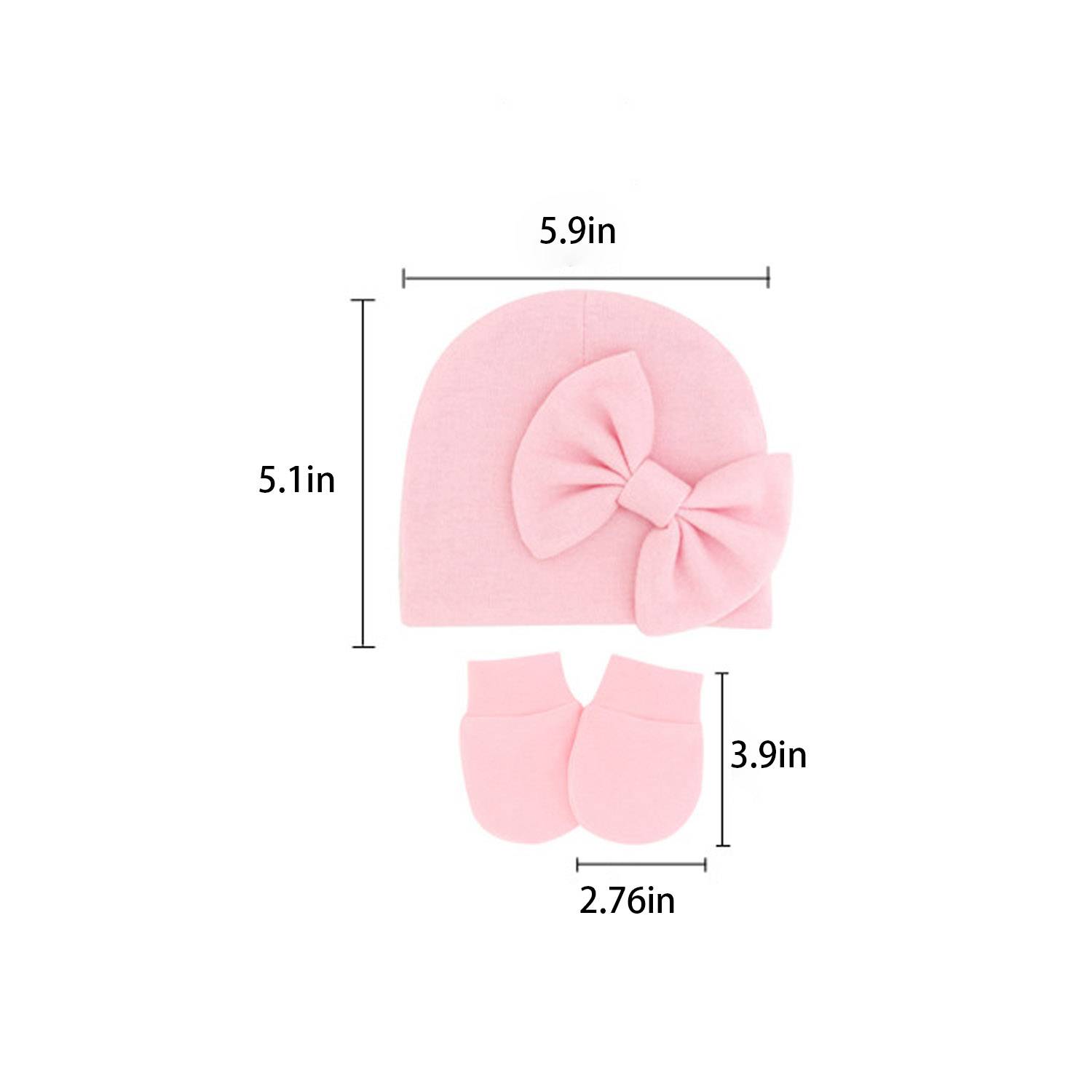 0-6 Months Solid Color Anti Scratch Gloves Bow Baby Hat 12