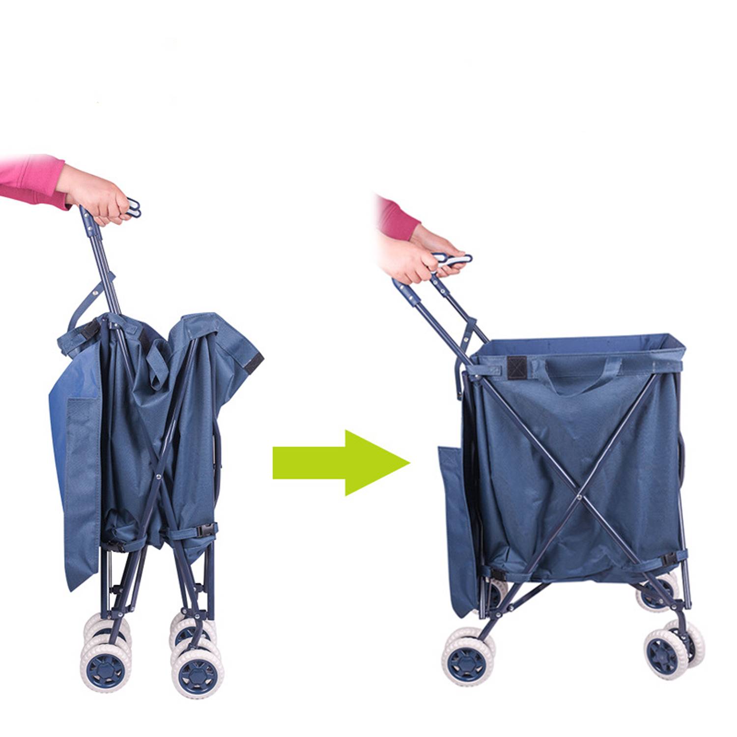 Folding Wheeled Shopping Cart w/ Removable Canvas Bag 3