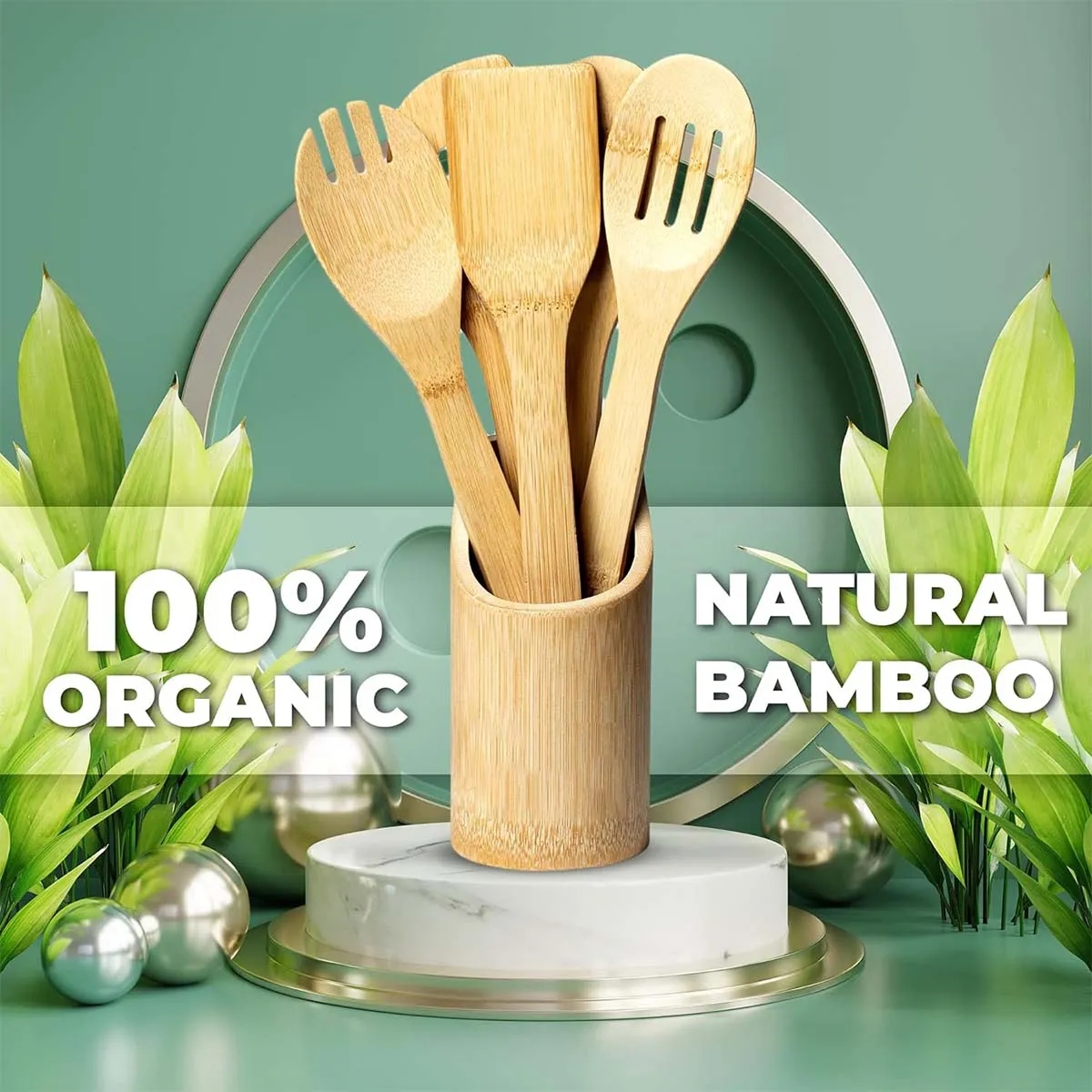 Natural Durable Bamboo Kitchen Utensil Set for Cooking 1