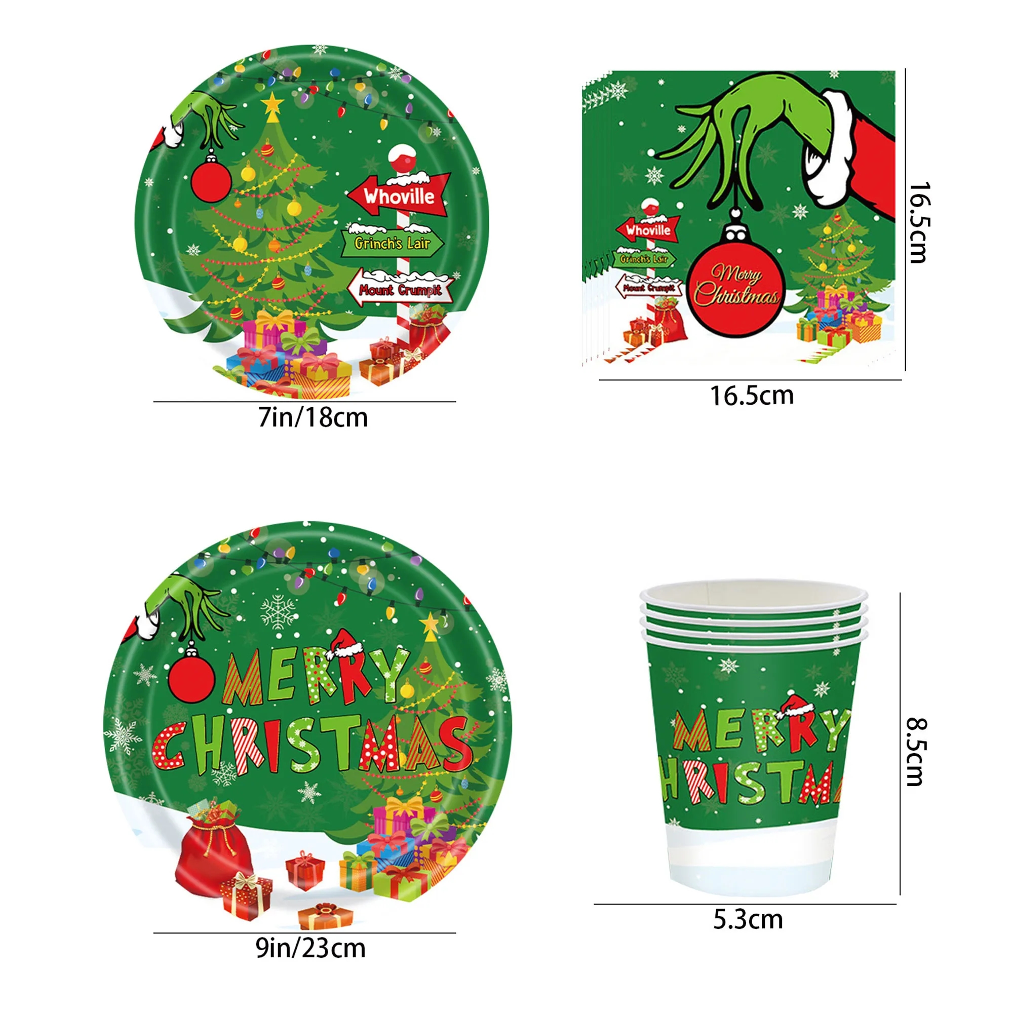 Festive Grinch Christmas Party Tableware Decor Set 4