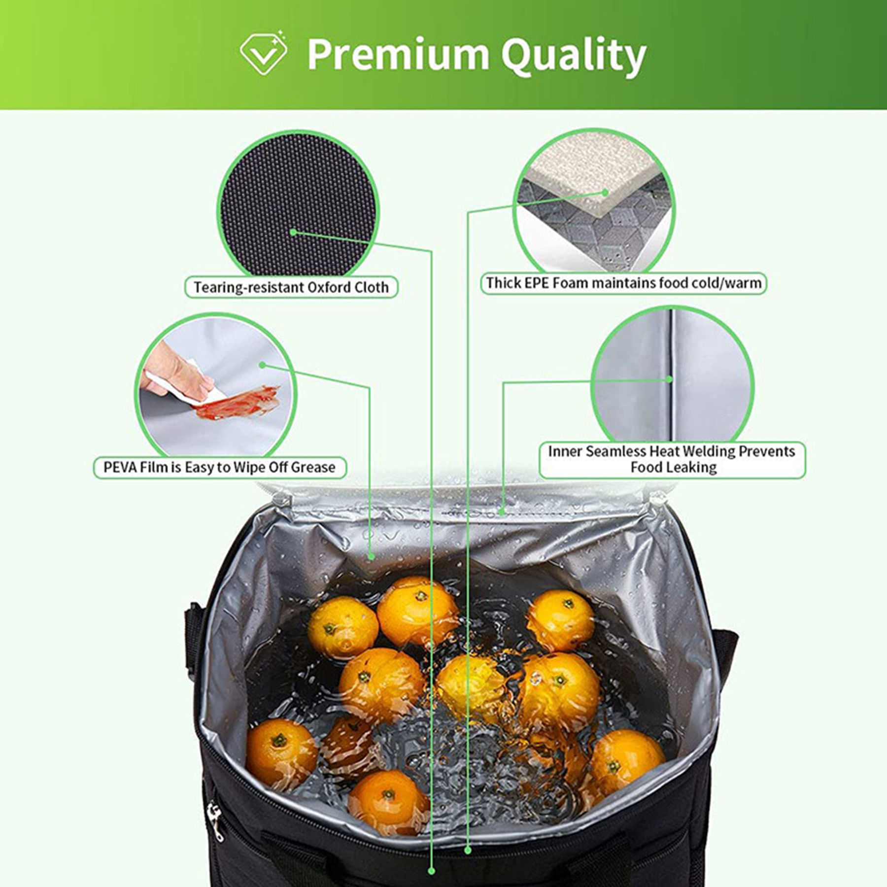 Black Insulated Lunch Bag Box Cooler Cooling Tote 4