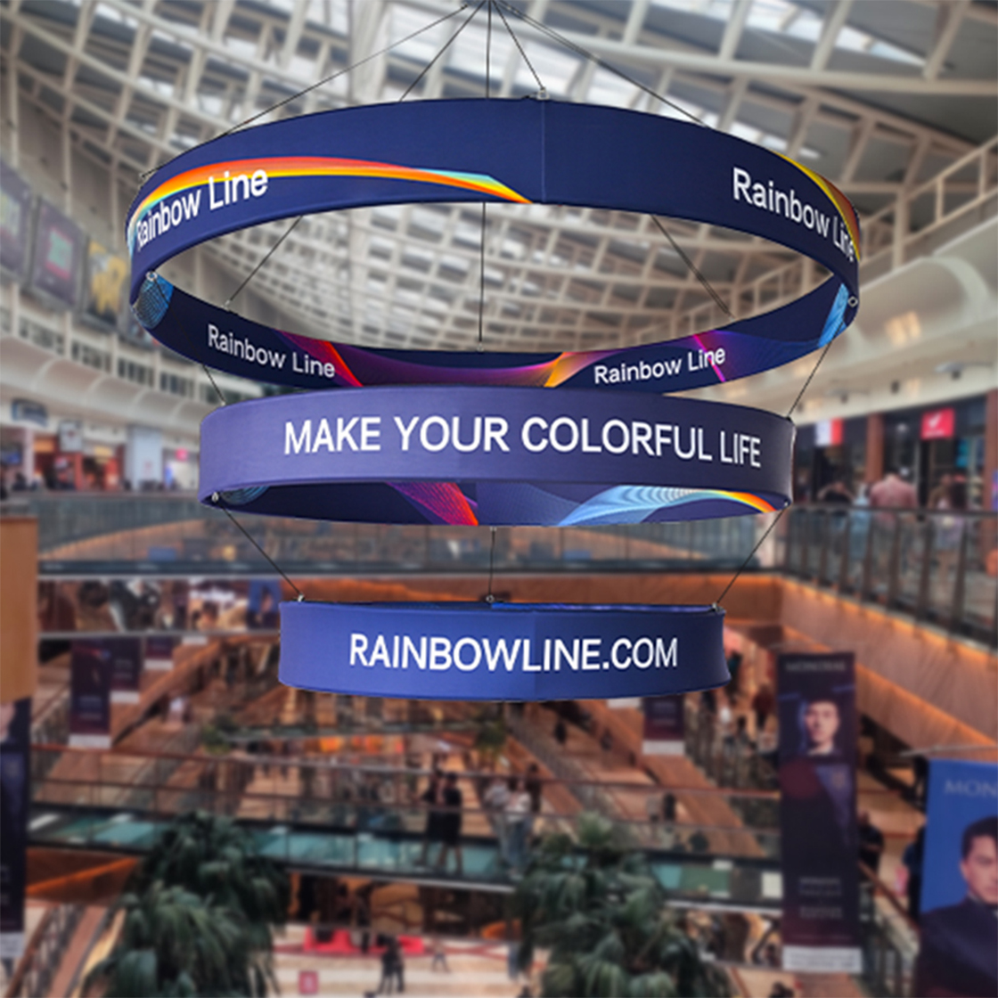 Skytube Tiered Circle Hanging Banners (10' x 5') Double Sided - Graphic & Hardware Combo 1