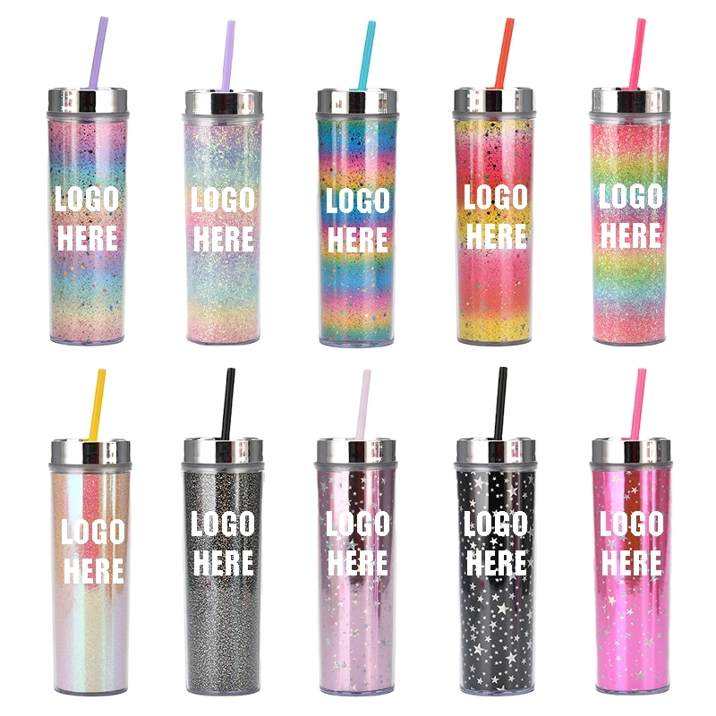 Custom Transparent AS Plastic Sequin Straw Tumbler 1