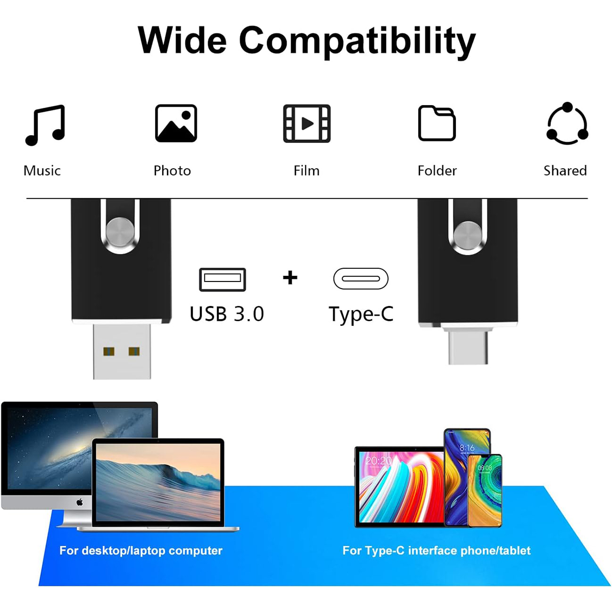 Metal Dual USB and Type-C OTG Drive - Expand Storage on Computer, Mobile Devices, Android and iPhone 18