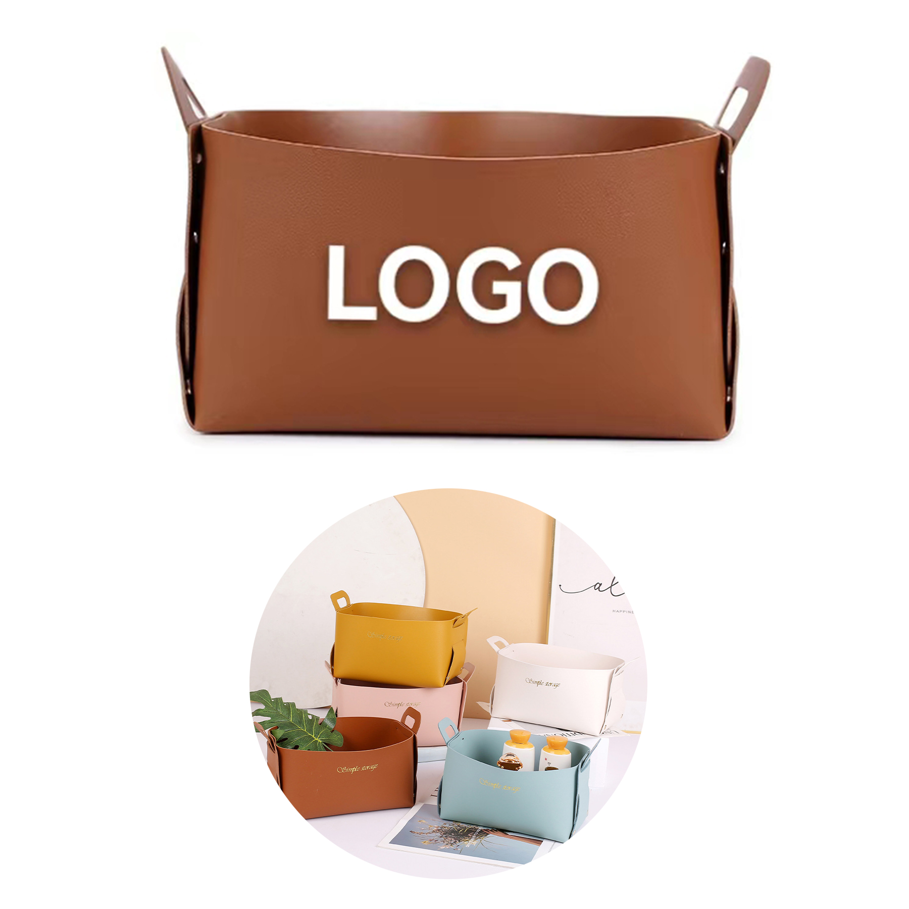 Small Leather Storage Basket 2