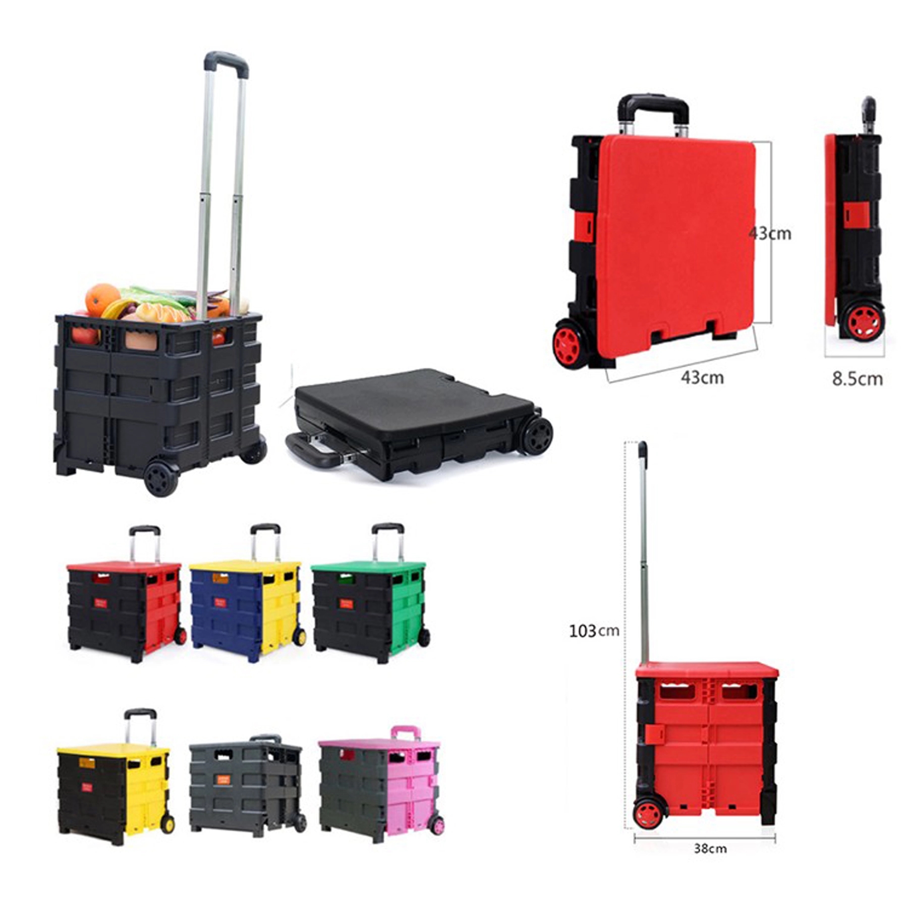 Folding Rolling Crate Handcart with Rotate Wheels 2