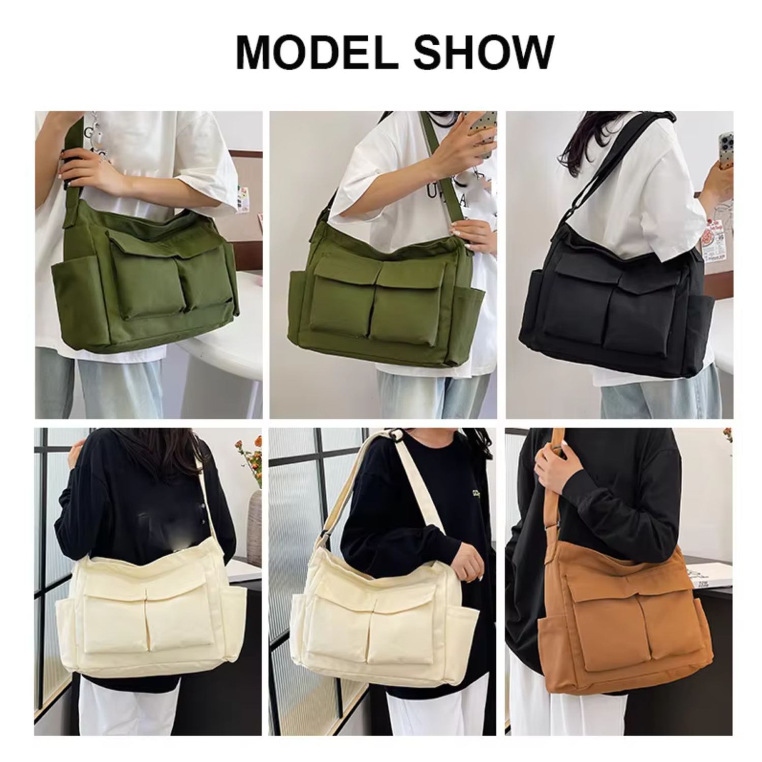 Large Capacity Casual Water Resistant Canvas Crossbody Bag 13