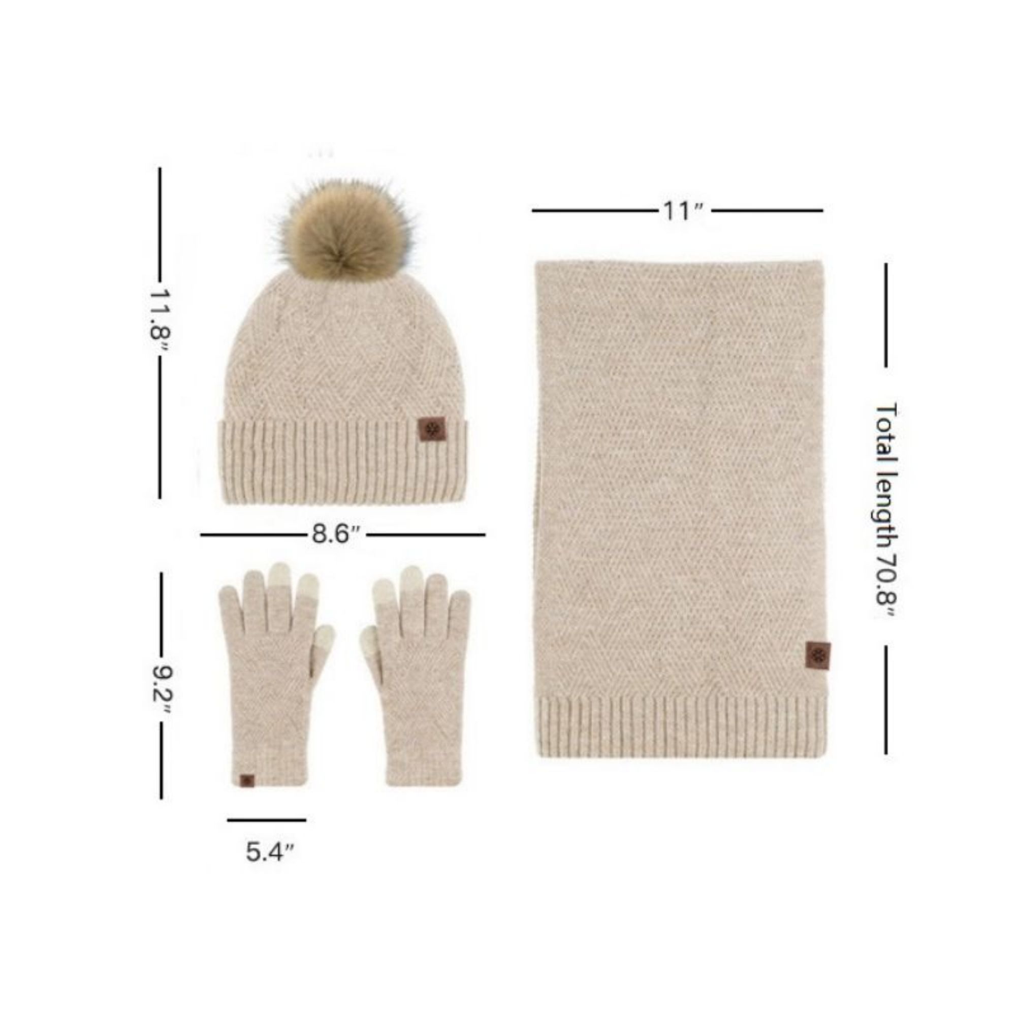 Three-Piece Thick Woolen Knitted Beanie Scarf And Gloves Set 1