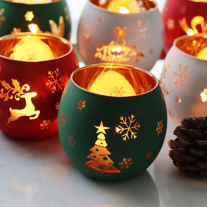 Christmas Decorative Glass Candle Holders - Set of 6 2