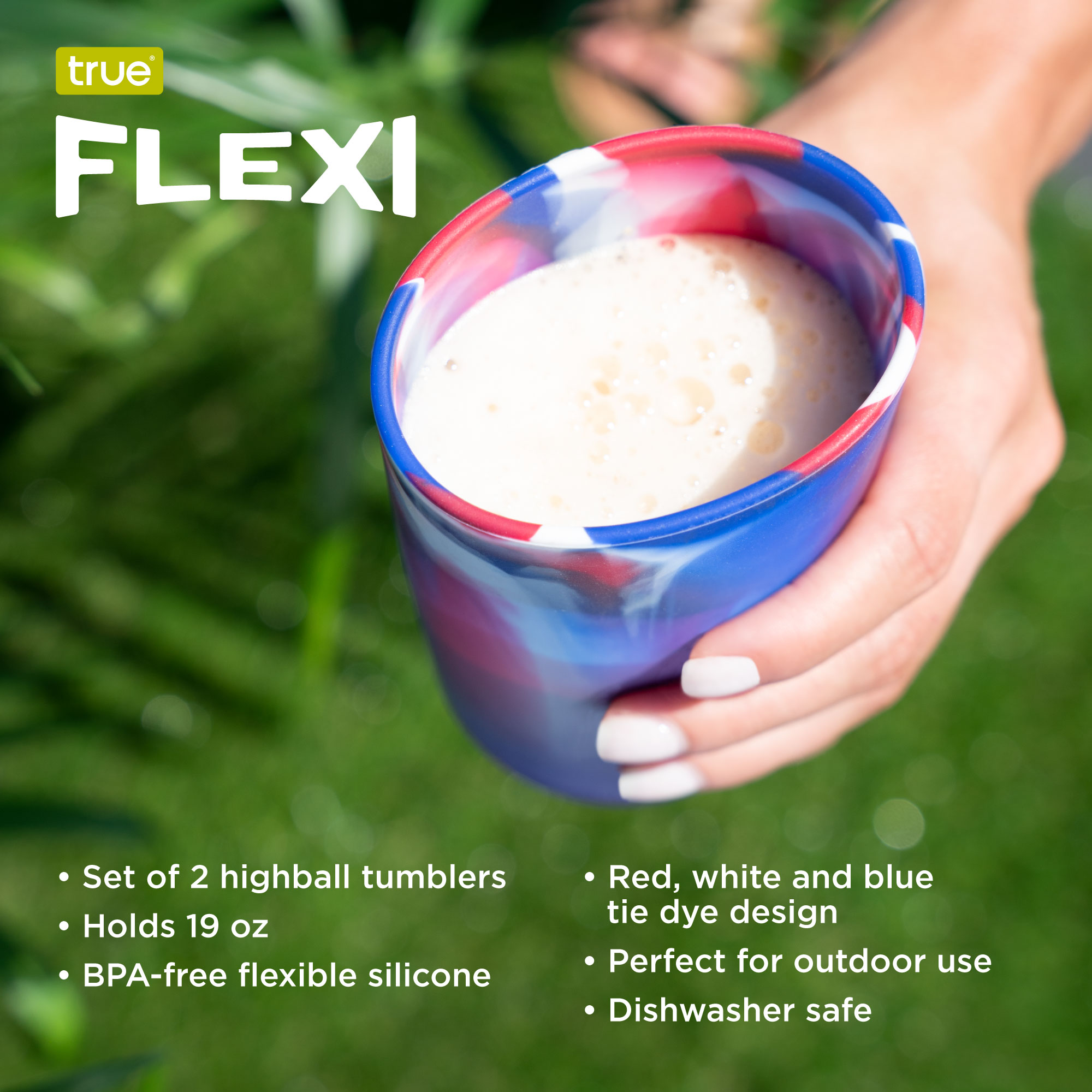 True® Flexi Tie Dye Silicone Highball Tumbler, set of 2 3