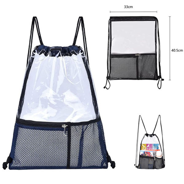 Clear Drawstring Backpack W/ Mesh Pockets 2