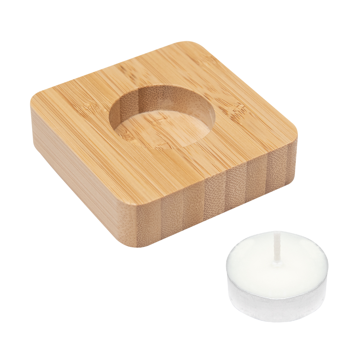 Bamboo Tea Light Candle Holder With Candle 4