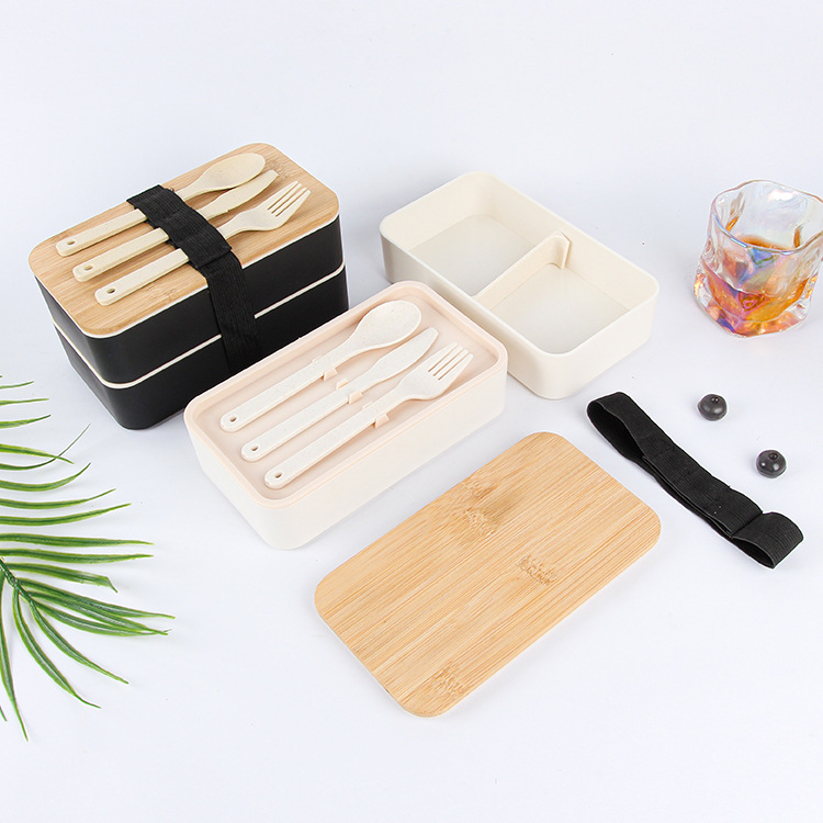 Bamboo Lid Bento Double Decker Lunch Box 2